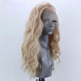 16 Inch To 24 Inch Gold Silk Top Hand Made Front Lace Curly Wavy Wig